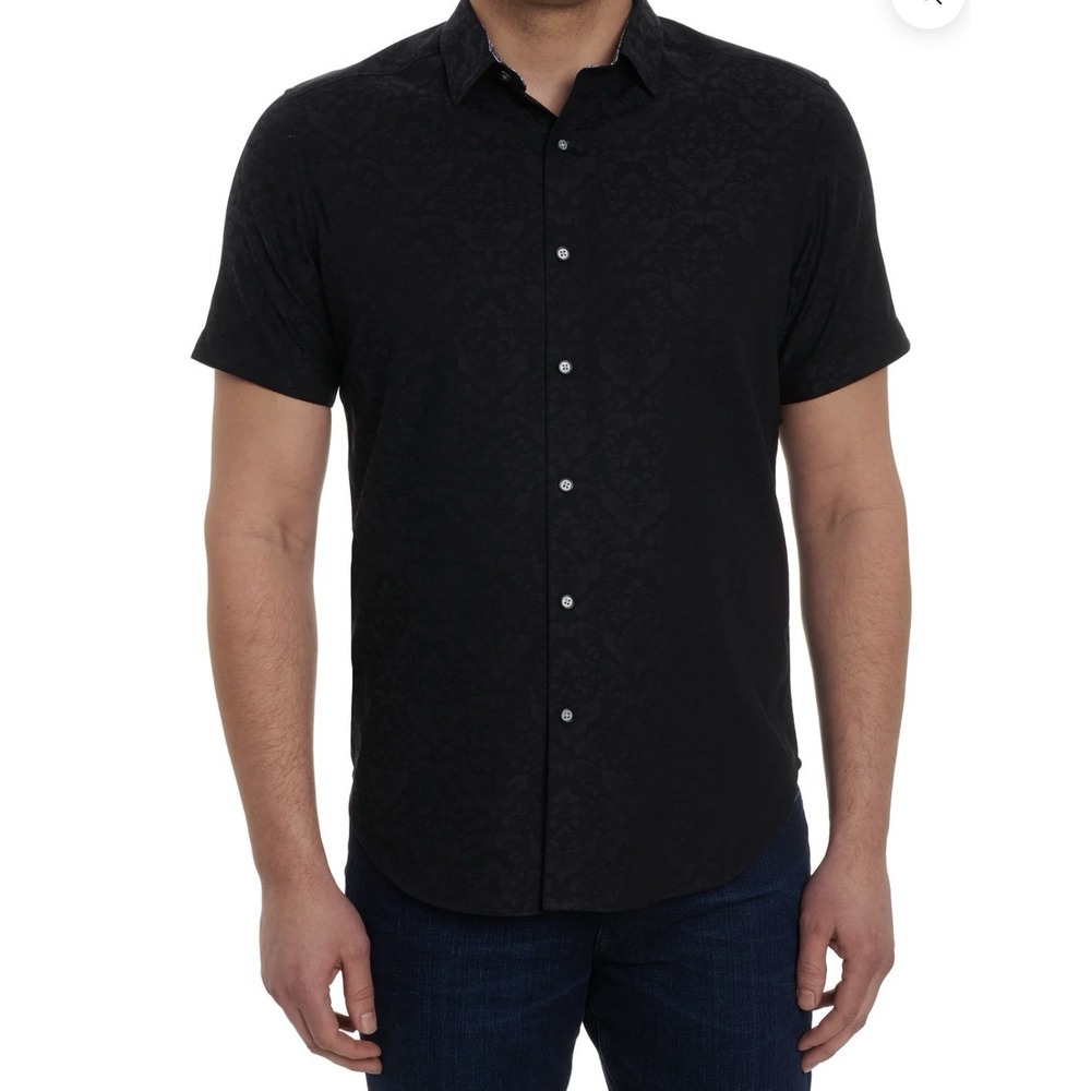 Robert Graham Men's Bayview Short Sleeve Button Down Shirt Black Size S NWT $178